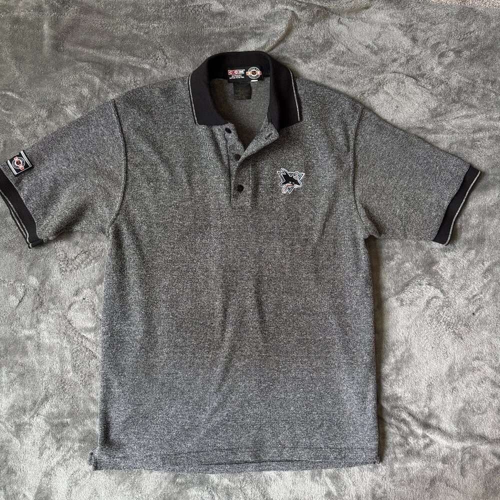 CCM Official Vintage San Jose Sharks Knit Short Sleeve Polo Size Large